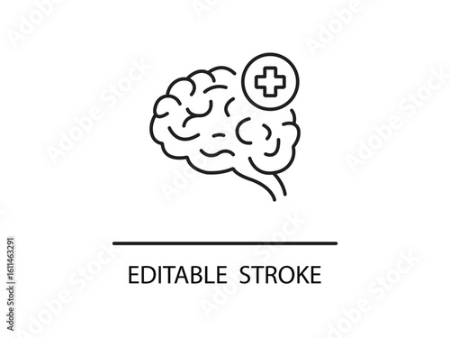 Brain health icon highlights mental wellness and healthcare support for cognitive function and memory enhancement solutions with stroke edit option.