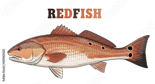 Redfish Vector Illustration on White.