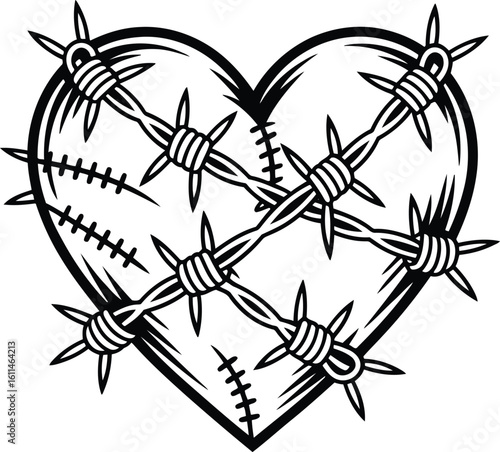 Heart of Thorns A Symbol of Pain and Resilience with Barbed Wire Entwined in a Heart Shape on a Transparent Backdrop for Graphic Design Projects