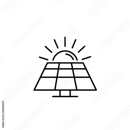Simple line drawing of a solar panel absorbing sunlight.