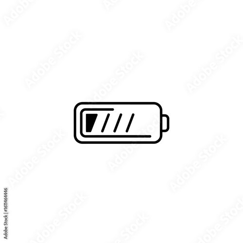 Simple black and white icon depicting a partially charged battery, showing power level.