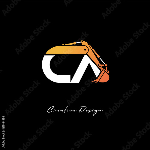 CA Excavator Arm Construction Logo - Bold Industrial Letter mark Design for Heavy Equipment, Contractor Branding & Modern Engineering Identity