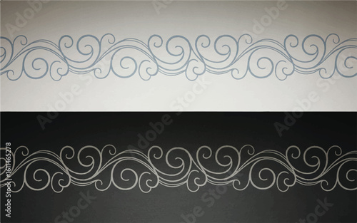 Elegant swirl and spiral flourish vector set on light and dark backgrounds for classic design