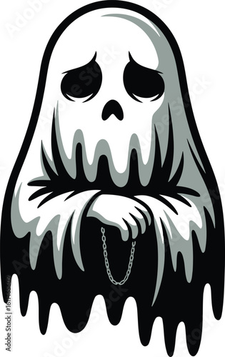 Sad Ghost Vector Illustration A melancholic spectral figure with drooping arms and a chain adding a touch of sorrow to your ghostly designs