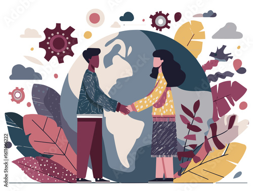 Diverse People Shaking Hands in Front of Globe Global Partnership