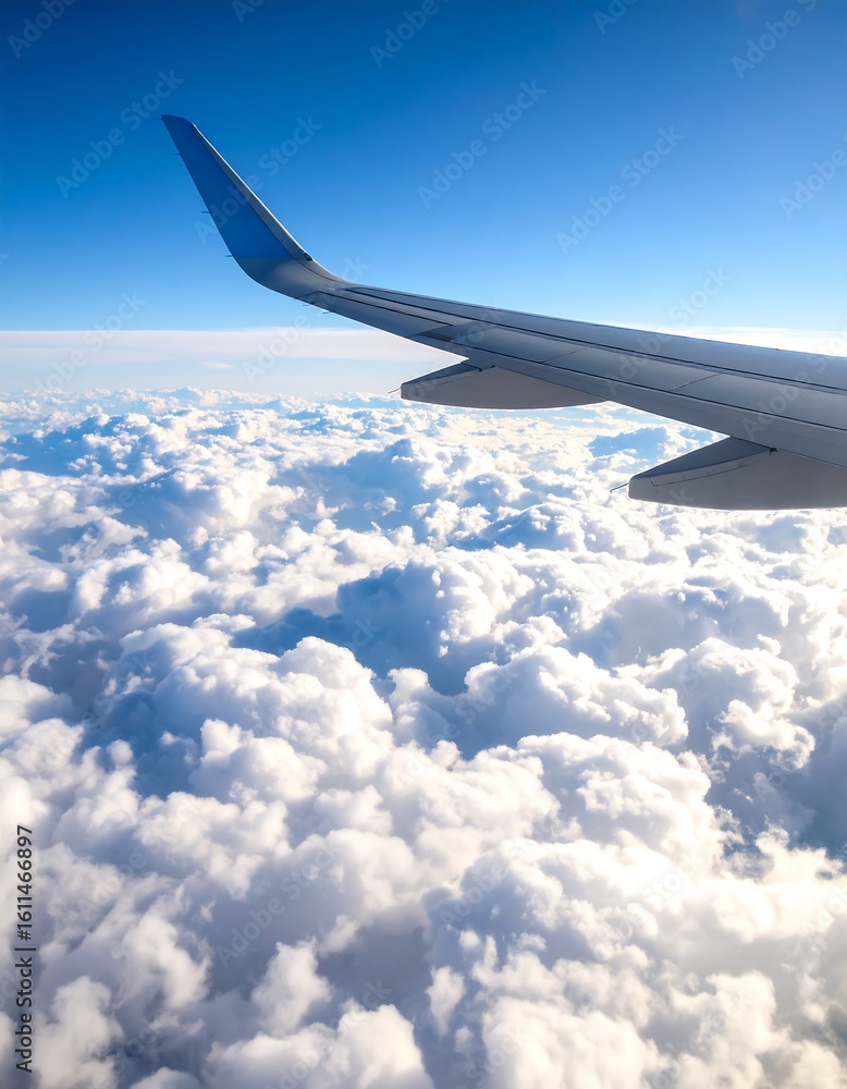 Obraz premium Airplane wing over clouds