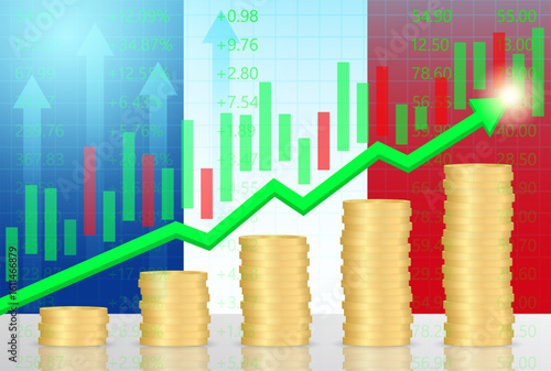 France Economy. Flag of France with Rising Financial Graph. Economic Growth and Development Concept. Vector Illustration.  