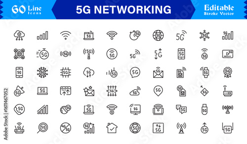 5G Network Technology: Professional Line Icon Set for Modern Connectivity and Wireless Communication
