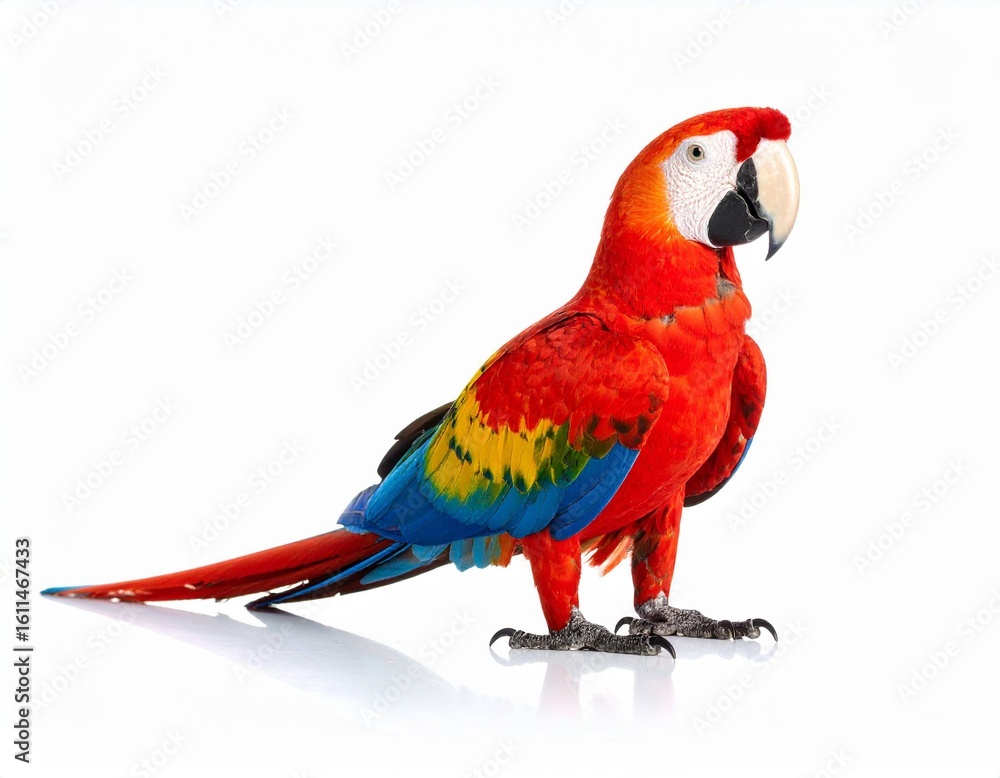 Fototapeta premium Scarlet Macaw Parrot Isolated on White Background