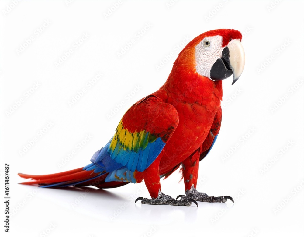 Fototapeta premium Colorful Scarlet Macaw Parrot Isolated on White Background