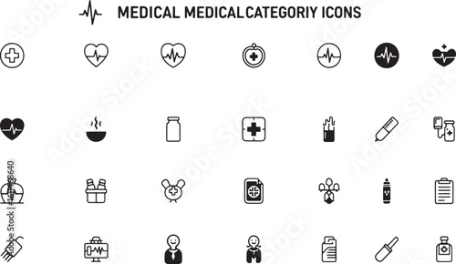 Collection of medical and healthcare related icons