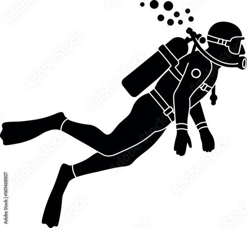 Silhouette diver underwater exploration