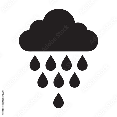 Black cloud raining multiple water drops weather precipitation
