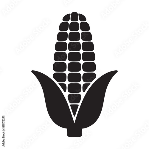 Black corn cob icon with leaves maize grain