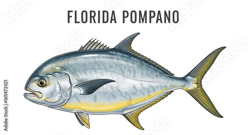 Florida Pompano Fish Illustration.