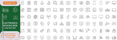 Electronics and Devices web icons in line style. Computing, social network, management, internet, network, programming, Internet connection collection. Vector illustration , Editable icon file.