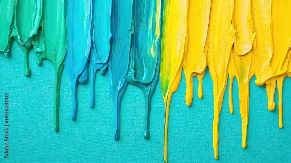 Fototapeta premium Vibrant Dripping Paint in Bright Colors on Canvas Background