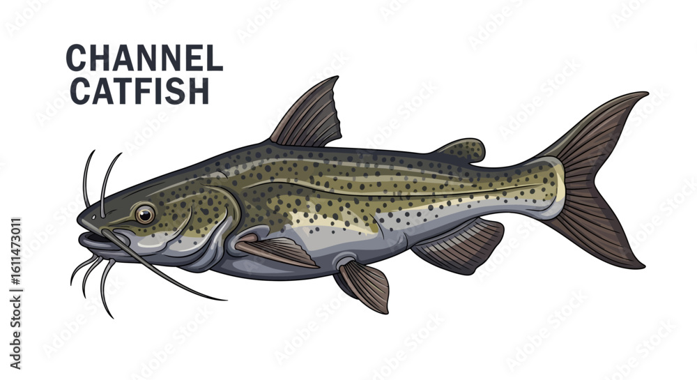 Fototapeta premium Channel Catfish Fish Isolated on White.