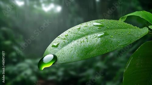 The raindrops on the leaves.