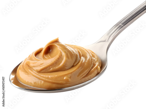 Creamy peanut butter swirl on a spoon
