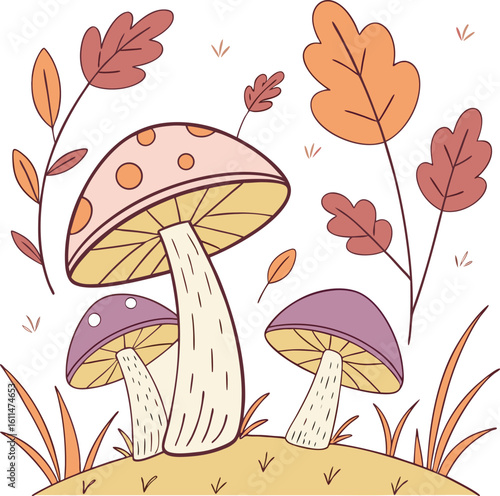 mushrooms in autumn forest