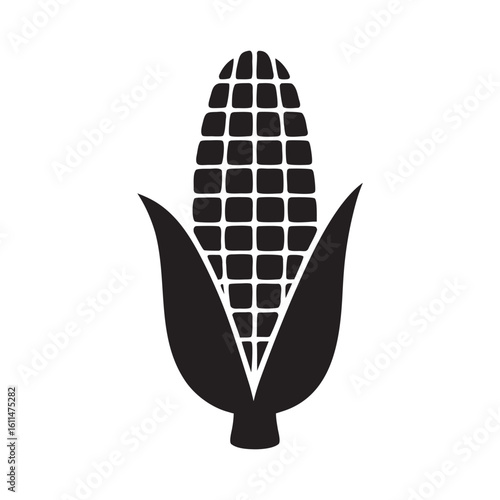 Black silhouette of an ear of maize with husks corn