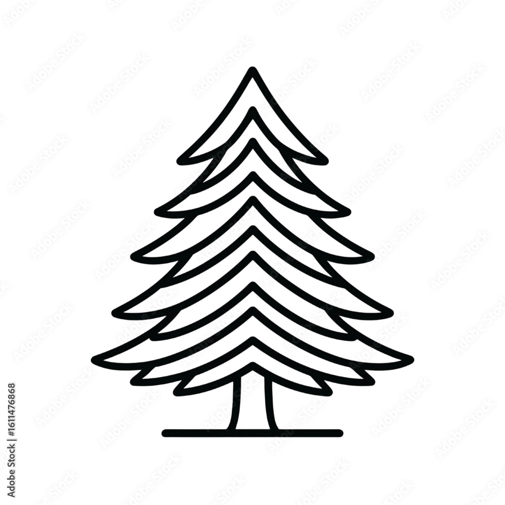 Obraz premium Pine Tree Outline Vector | Christmas Tree Line Art Icon