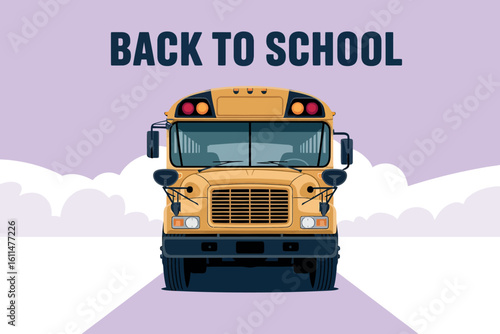 Back to School School Bus Illustration with Road 