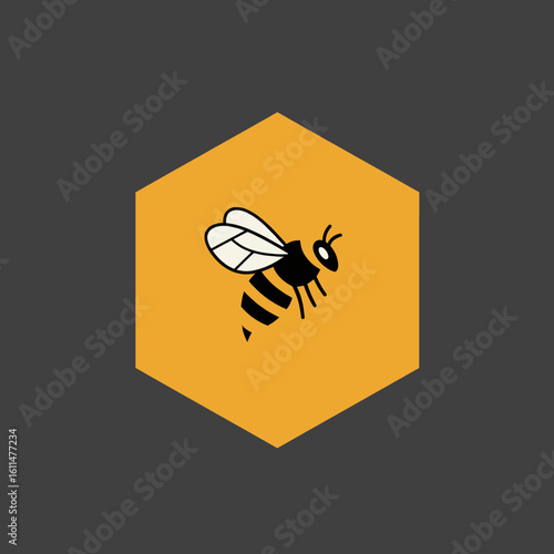 Detailed Illustration of a Honeybee with Striped Abdomen and Delicate Wings