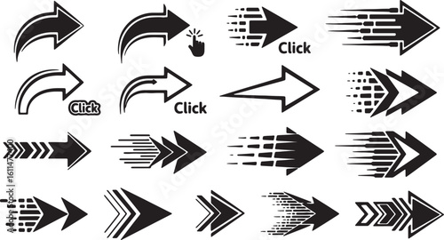 Collection of dynamic and speeding arrow icons