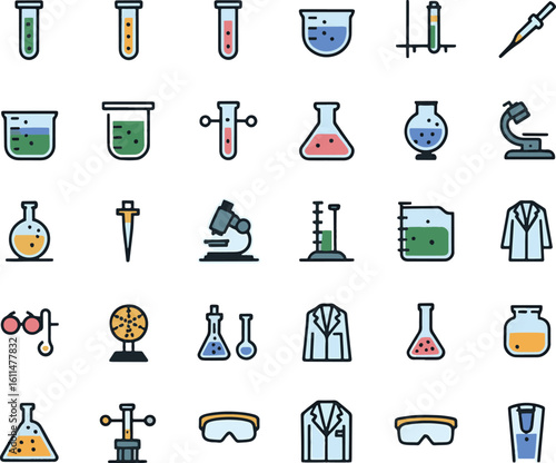 laboratory items icon bundle set colorful line art design stock royalty free image premium quality