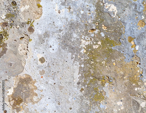 Detailed concrete surface with natural water stains, mineral deposits, unique patina, full HD.