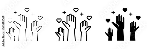 Vector line icon related to volunteers and charity work. Perfect Line. Editable Stroke.