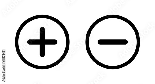 Plus and minus icon with circular outline. Positive and negative sign. Add and delete symbol