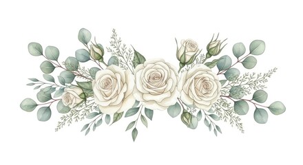 Creamy white roses eucalyptus floral arrangement greenery