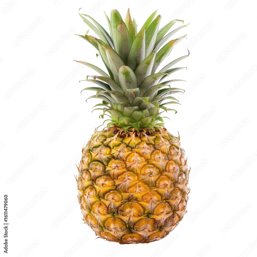 Single pineapple, bright yellow-gold skin, light green leaves Single pineapple, bright yellow-gold skin, light green leaves