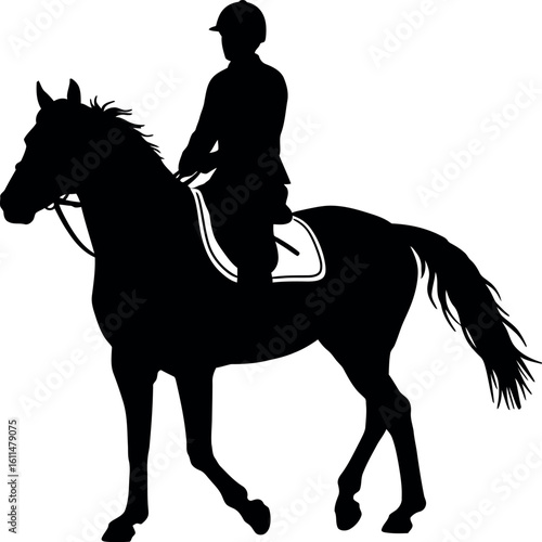 Equestrian silhouette rider and horse in motion
