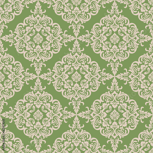 Elegant damask pattern in green and cream.