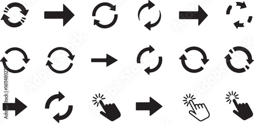 Black vector arrow set: web design elements for direction icons and UI buttons