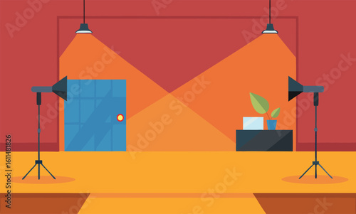 Modern Indoor Studio Setup with Lighting and Props