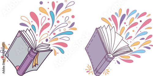 Colorful Imagination Bursting from Open Books Creative Education Concept Illustration