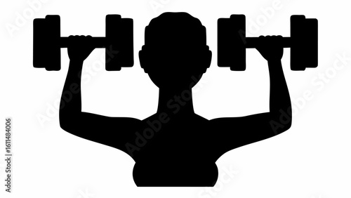 Silhouette of a woman lifting dumbbells with both arms in a fitness or exercise related concept image