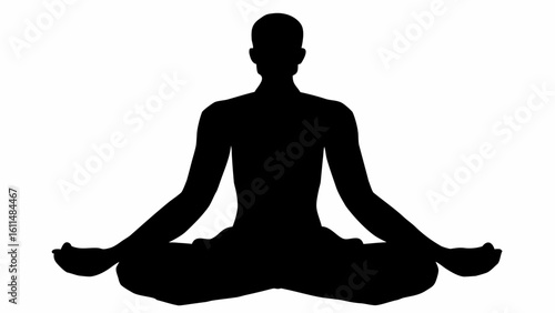 Silhouette of a person meditating in lotus position with arms outstretched in a serene and peaceful pose