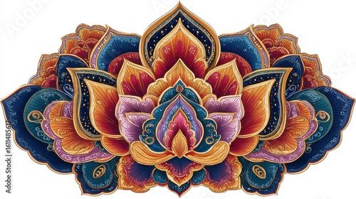 Vibrant Mandala Style Lotus Flower Illustration with Rich Colors