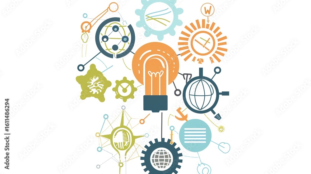 Fototapeta premium Modern Education Innovation Symbols for Technology Learning Concepts, Academic Advancement Visuals and Future Education Icons