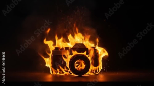 Burning Camera: Fiery End of Photography Era - Dramatic Visuals.