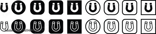Magnet vector icon set, magnetic horseshoe symbol collection style group, electromagnet attraction force energy U shape silhouette bundle illustration