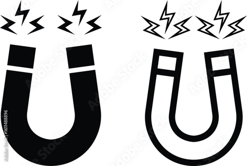 Magnet vector icon set, magnetic horseshoe symbol collection style group, electromagnet attraction force energy U shape silhouette bundle illustration