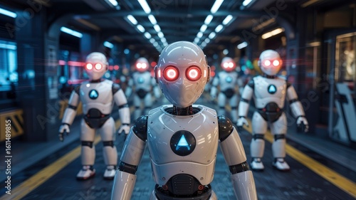 Wallpaper Mural Futuristic Robot Army Marching in a Sci-Fi Corridor Torontodigital.ca