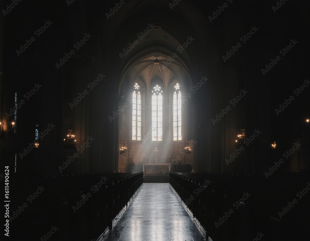 Obraz premium Interior of a Catholic church with Gothic architecture